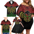 Personalized Penrith Panthers Family Matching Off Shoulder Short Dress and Hawaiian Shirt Polynesian Tribal Pattern Style