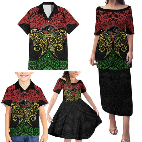 Personalized Penrith Panthers Family Matching Puletasi and Hawaiian Shirt Polynesian Tribal Pattern Style