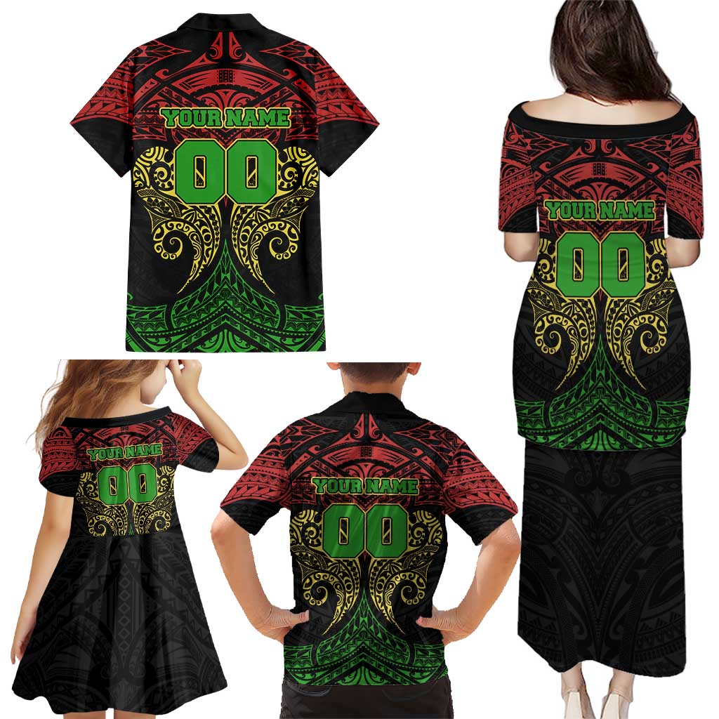 Personalized Penrith Panthers Family Matching Puletasi and Hawaiian Shirt Polynesian Tribal Pattern Style