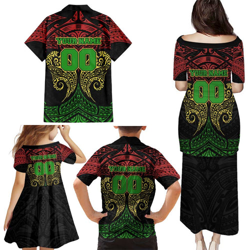 Personalized Penrith Panthers Family Matching Puletasi and Hawaiian Shirt Polynesian Tribal Pattern Style