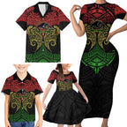 Personalized Penrith Panthers Family Matching Short Sleeve Bodycon Dress and Hawaiian Shirt Polynesian Tribal Pattern Style