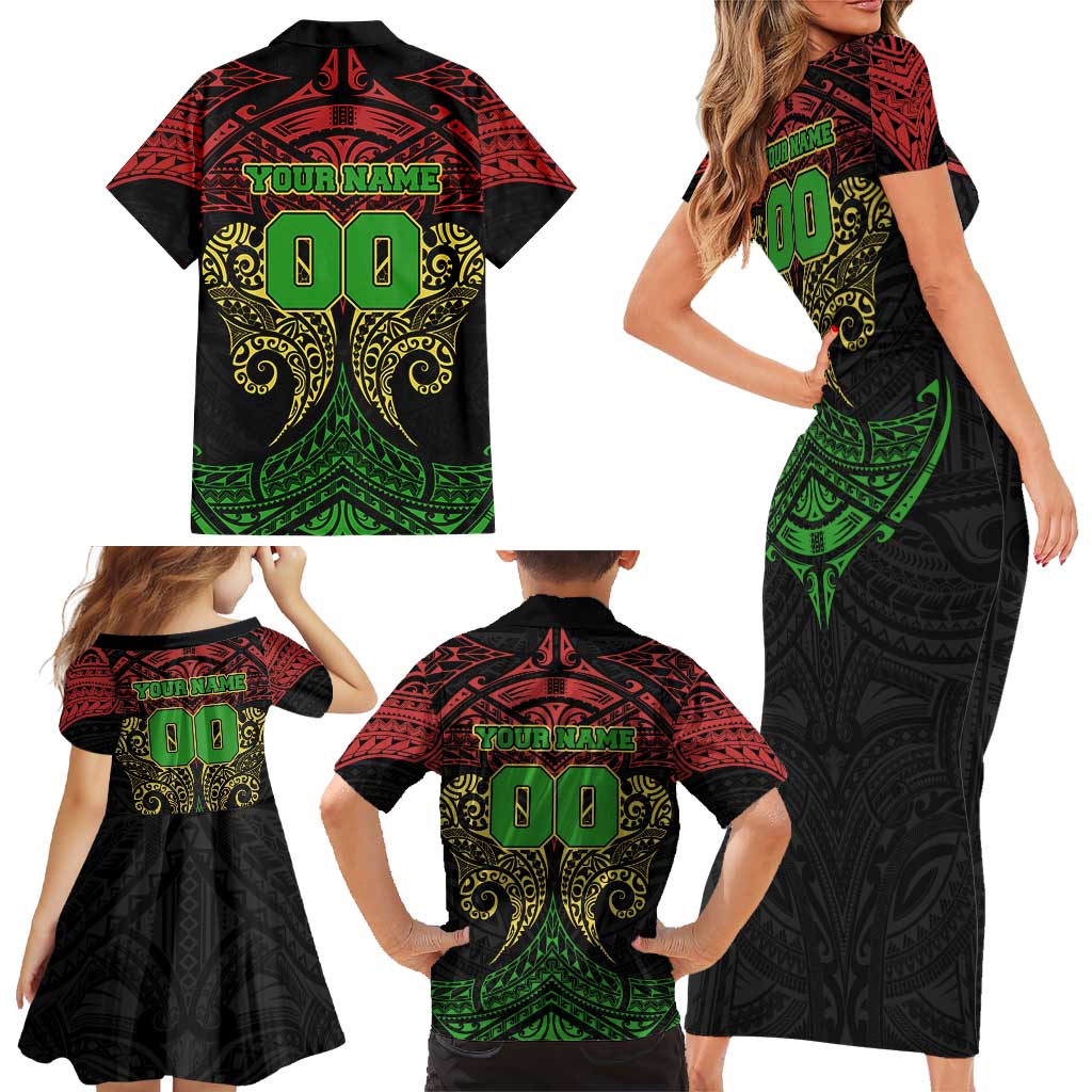 Personalized Penrith Panthers Family Matching Short Sleeve Bodycon Dress and Hawaiian Shirt Polynesian Tribal Pattern Style