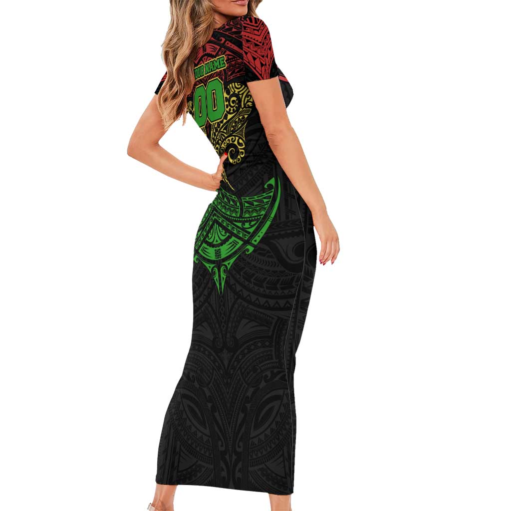 Personalized Penrith Panthers Family Matching Short Sleeve Bodycon Dress and Hawaiian Shirt Polynesian Tribal Pattern Style