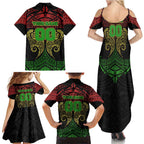 Personalized Penrith Panthers Family Matching Summer Maxi Dress and Hawaiian Shirt Polynesian Tribal Pattern Style