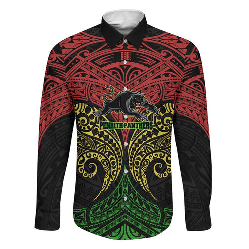 Personalized Penrith Panthers Family Matching Summer Maxi Dress and Hawaiian Shirt Polynesian Tribal Pattern Style
