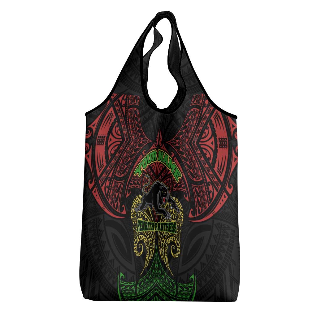 Personalized Penrith Panthers Grocery Bag Polynesian Tribal Pattern Style