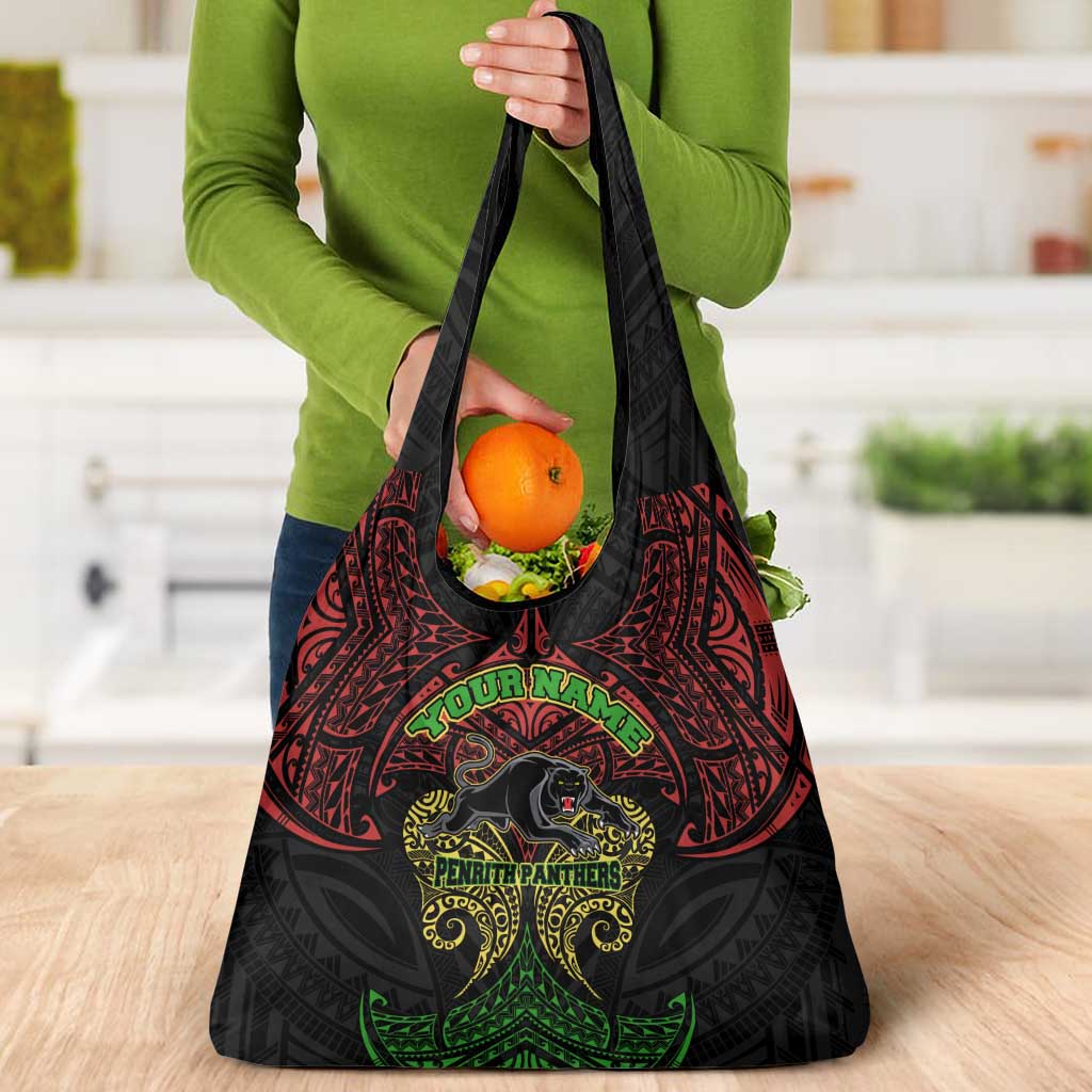 Personalized Penrith Panthers Grocery Bag Polynesian Tribal Pattern Style