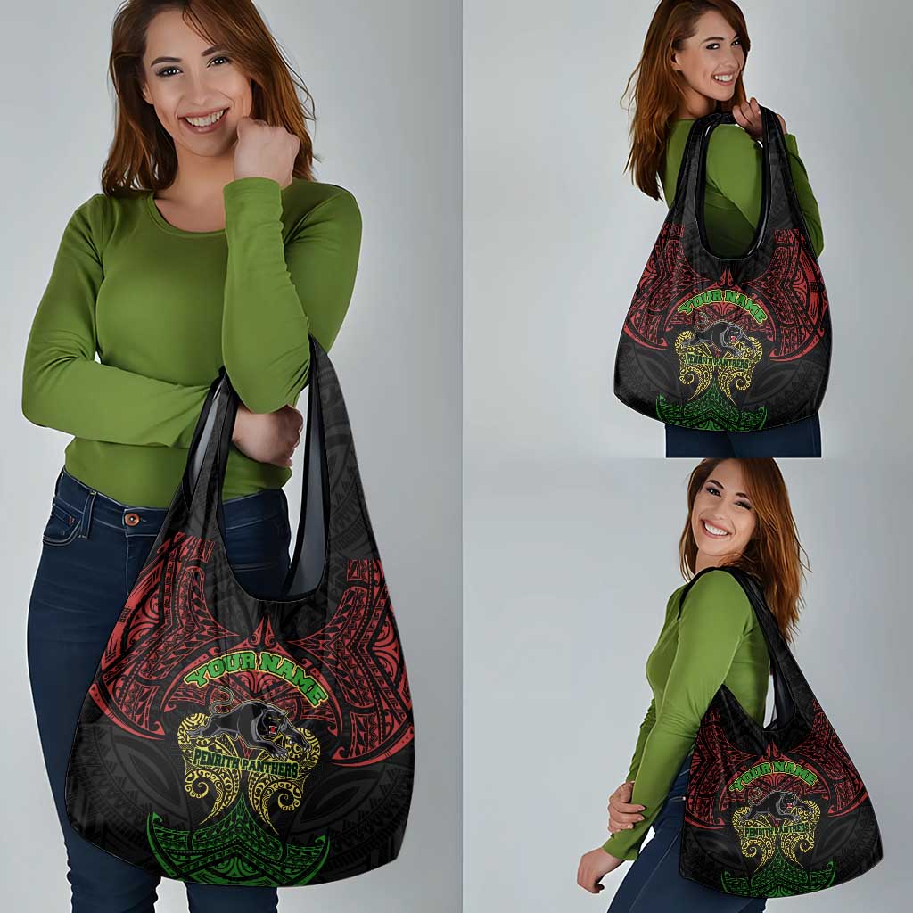 Personalized Penrith Panthers Grocery Bag Polynesian Tribal Pattern Style