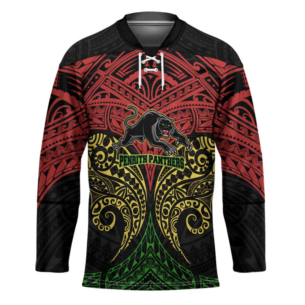 Personalized Penrith Panthers Hockey Jersey Polynesian Tribal Pattern Style