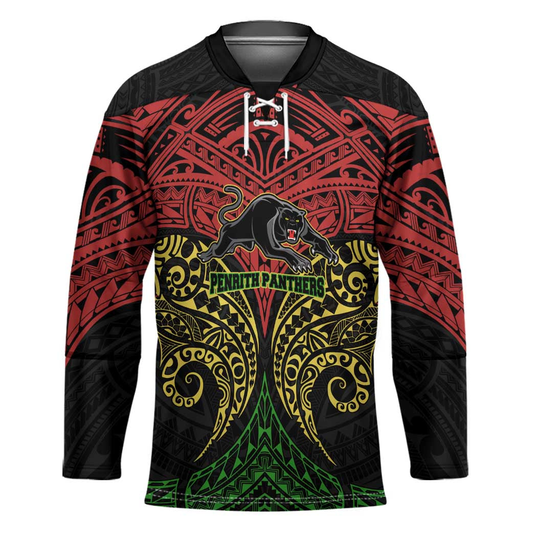 Personalized Penrith Panthers Hockey Jersey Polynesian Tribal Pattern Style