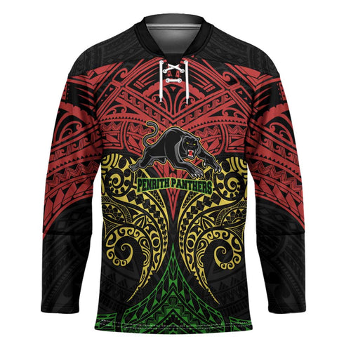 Personalized Penrith Panthers Hockey Jersey Polynesian Tribal Pattern Style
