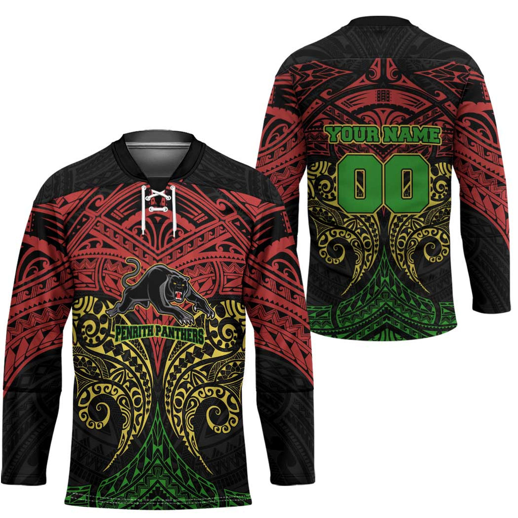 Personalized Penrith Panthers Hockey Jersey Polynesian Tribal Pattern Style