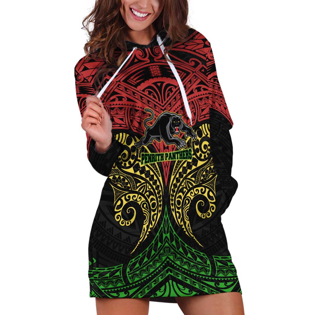 Personalized Penrith Panthers Hoodie Dress Polynesian Tribal Pattern Style