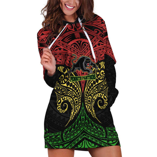 Personalized Penrith Panthers Hoodie Dress Polynesian Tribal Pattern Style