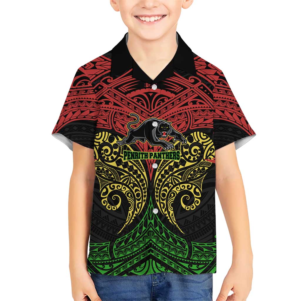 Personalized Penrith Panthers Kid Hawaiian Shirt Polynesian Tribal Pattern Style