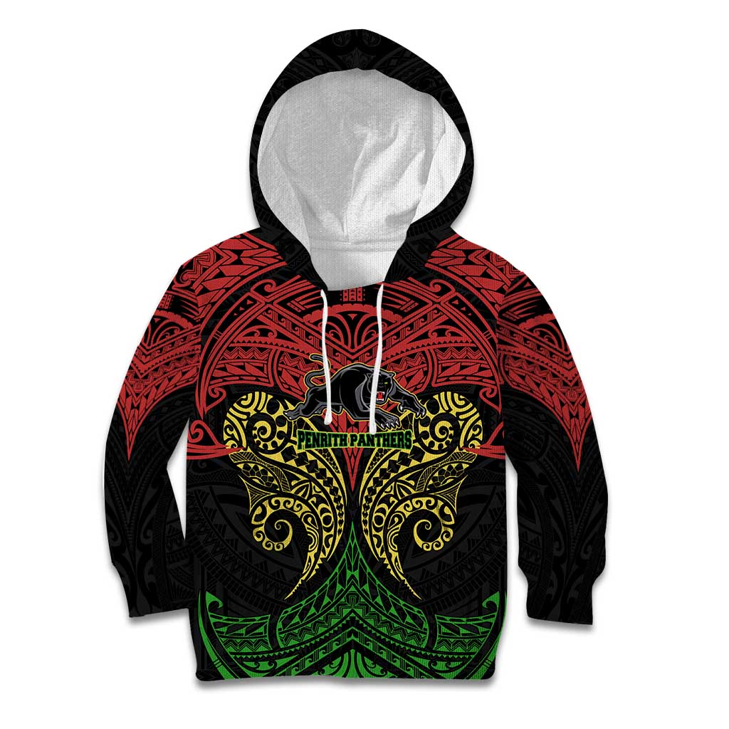 Personalized Penrith Panthers Kid Hoodie Polynesian Tribal Pattern Style