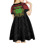 Personalized Penrith Panthers Kid Short Sleeve Dress Polynesian Tribal Pattern Style