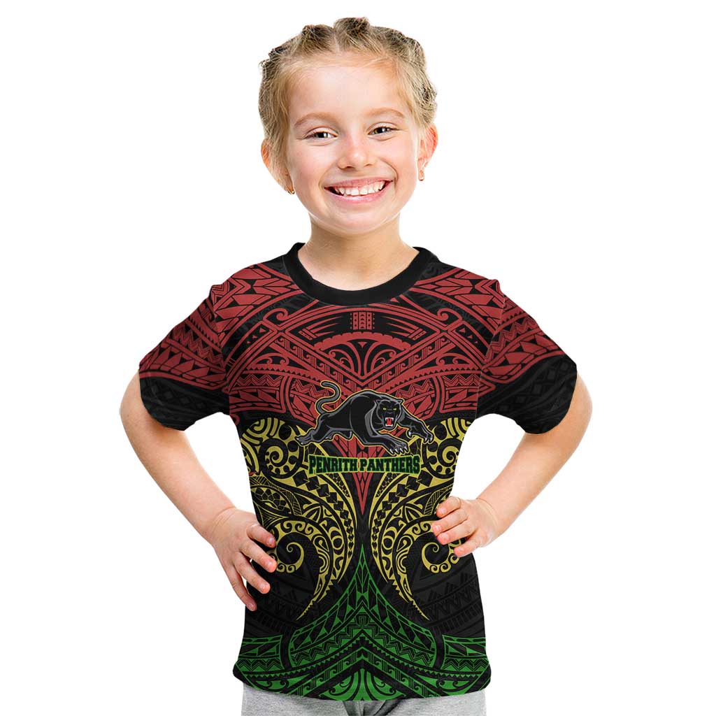Personalized Penrith Panthers Kid T Shirt Polynesian Tribal Pattern Style