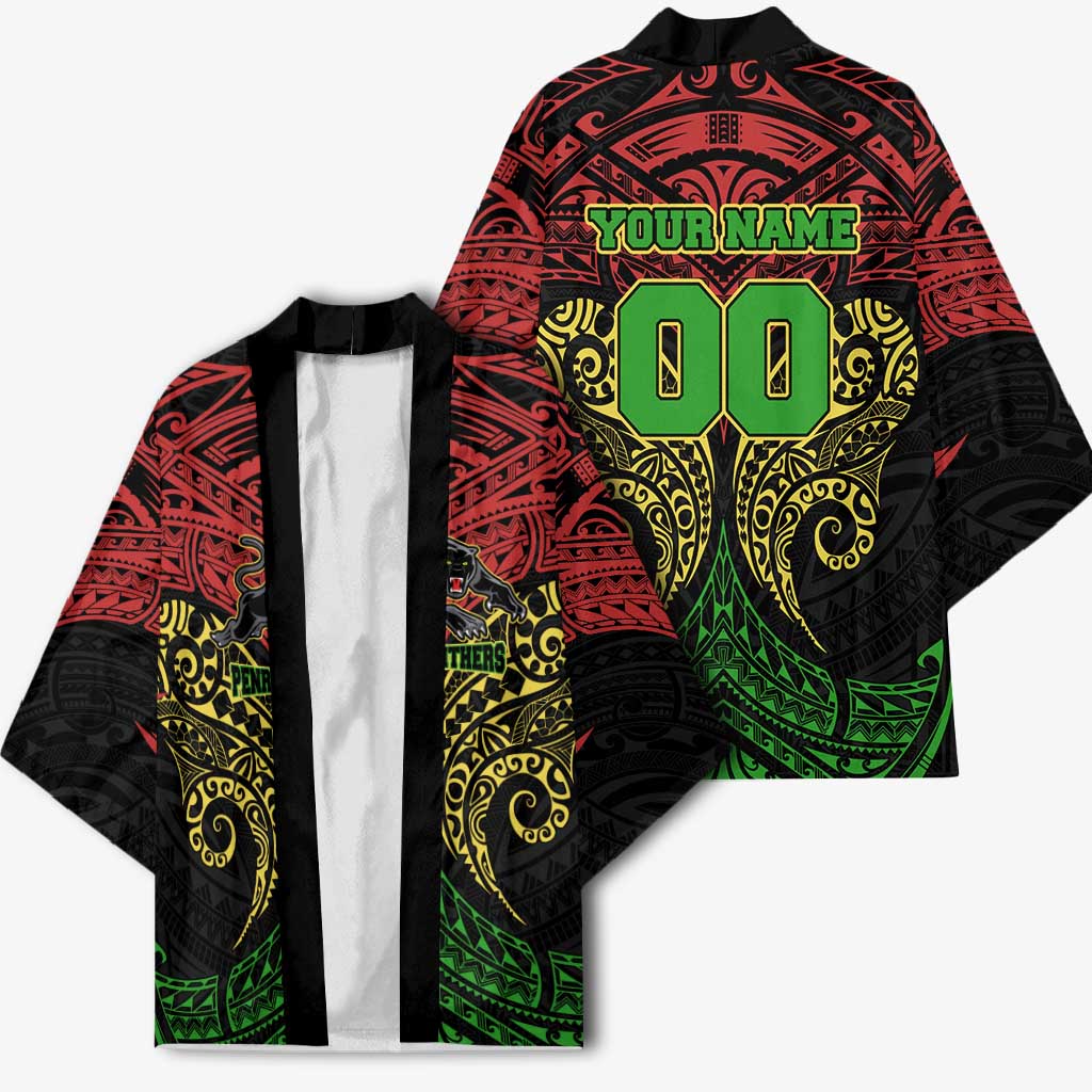 Personalized Penrith Panthers Kimono Polynesian Tribal Pattern Style