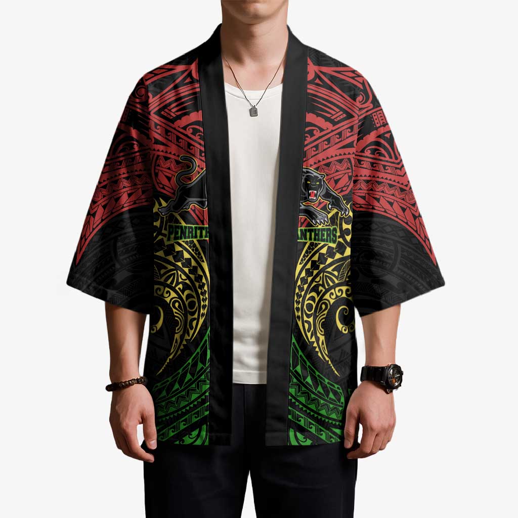 Personalized Penrith Panthers Kimono Polynesian Tribal Pattern Style