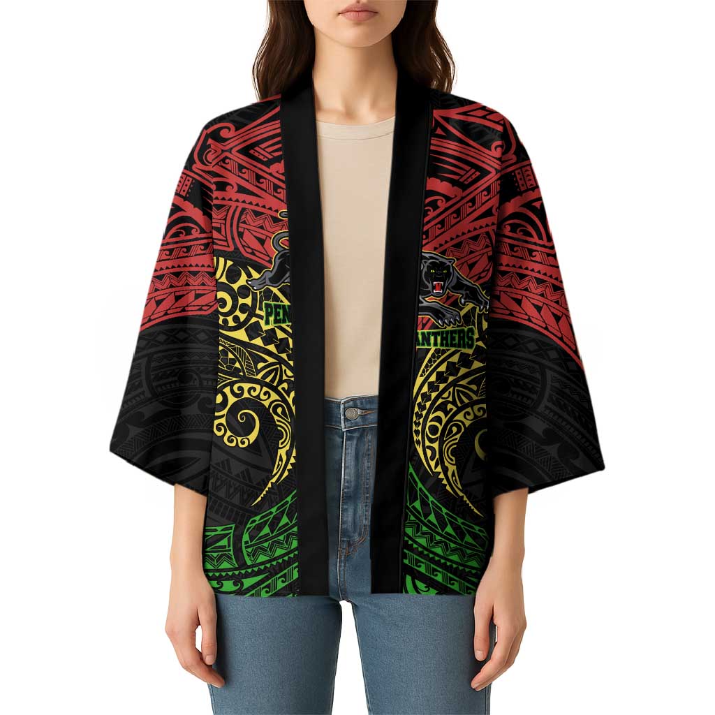 Personalized Penrith Panthers Kimono Polynesian Tribal Pattern Style