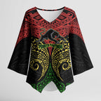 Personalized Penrith Panthers Kimono Sleeve Blouse Polynesian Tribal Pattern Style