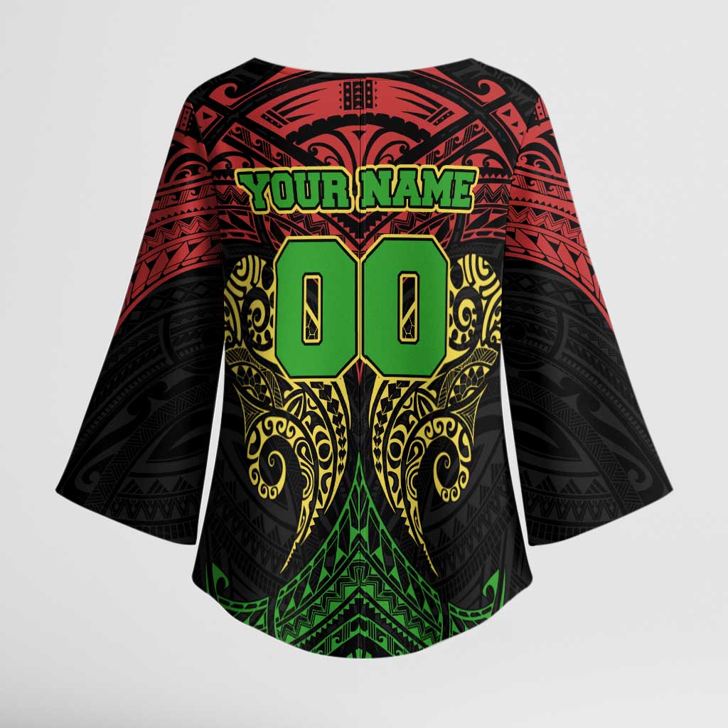 Personalized Penrith Panthers Kimono Sleeve Blouse Polynesian Tribal Pattern Style