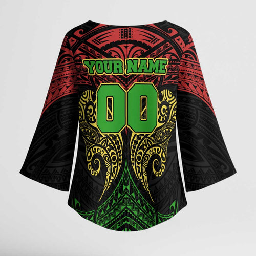 Personalized Penrith Panthers Kimono Sleeve Blouse Polynesian Tribal Pattern Style