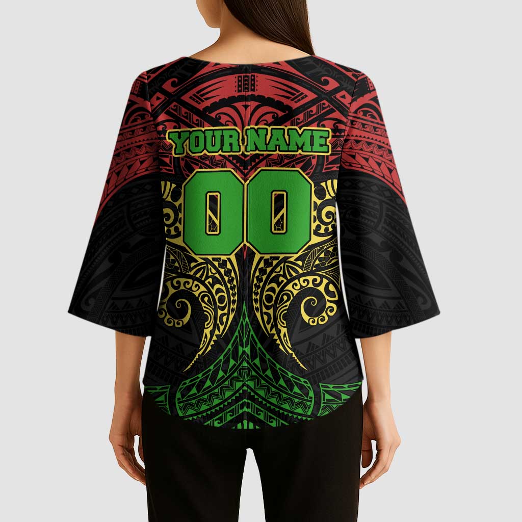 Personalized Penrith Panthers Kimono Sleeve Blouse Polynesian Tribal Pattern Style