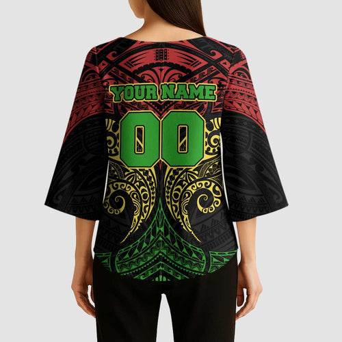 Personalized Penrith Panthers Kimono Sleeve Blouse Polynesian Tribal Pattern Style