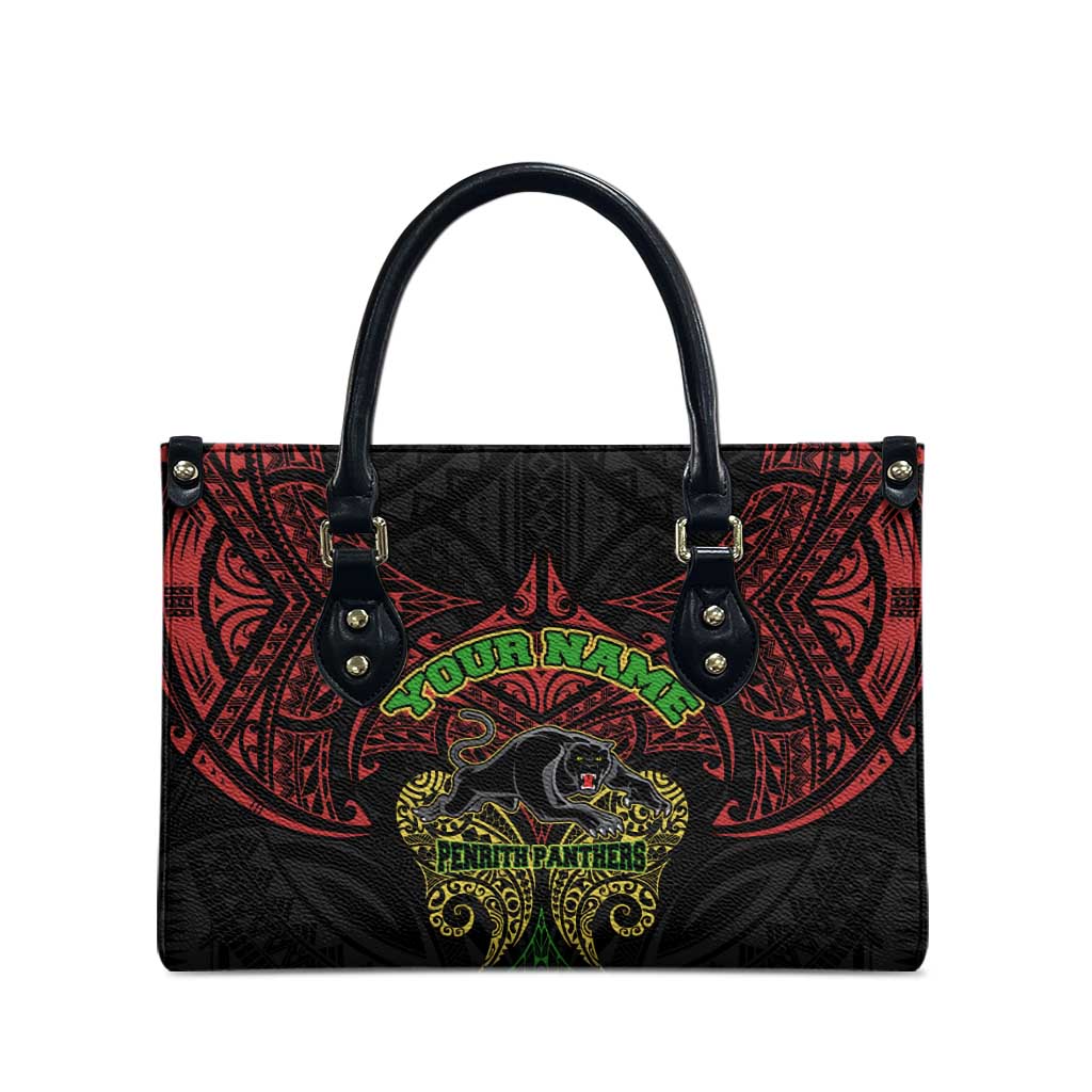 Personalized Penrith Panthers Leather Bag Polynesian Tribal Pattern Style