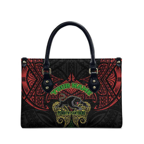 Personalized Penrith Panthers Leather Bag Polynesian Tribal Pattern Style