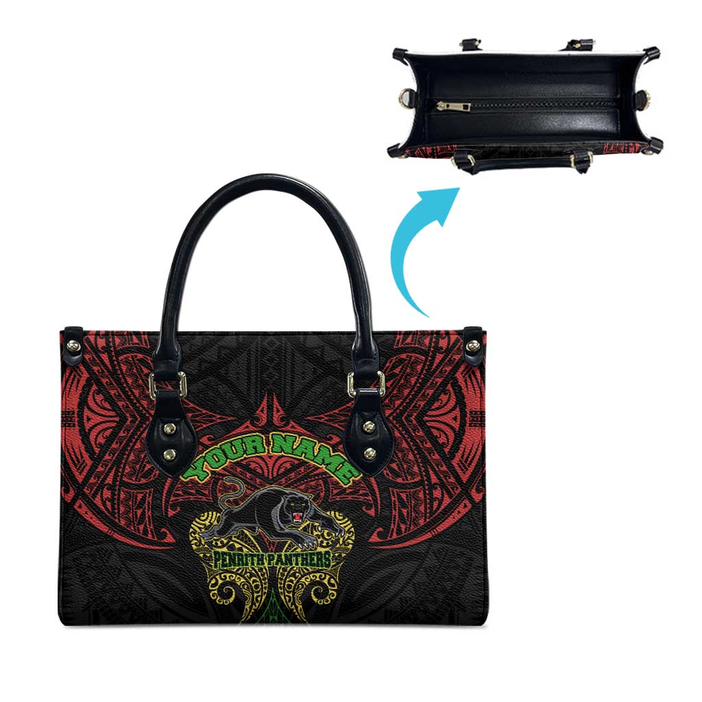 Personalized Penrith Panthers Leather Bag Polynesian Tribal Pattern Style