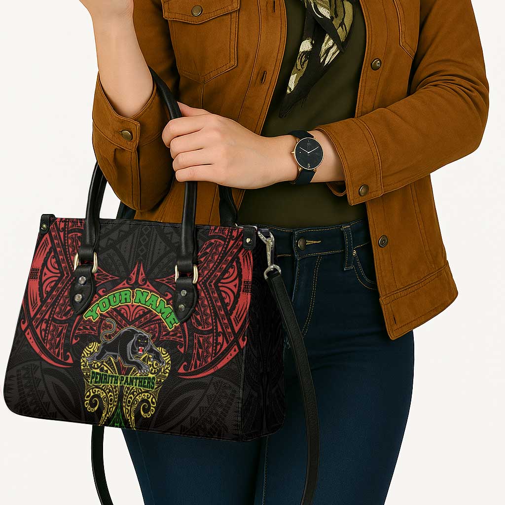 Personalized Penrith Panthers Leather Bag Polynesian Tribal Pattern Style