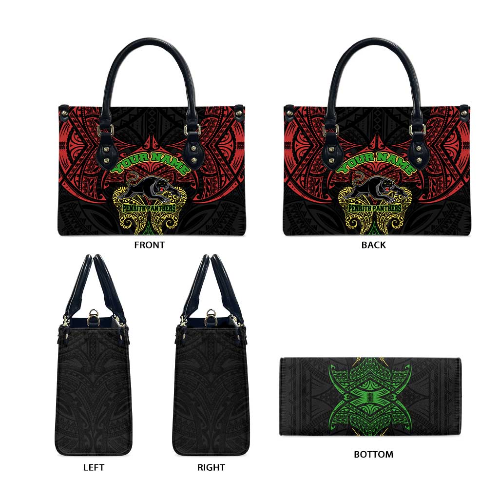 Personalized Penrith Panthers Leather Bag Polynesian Tribal Pattern Style