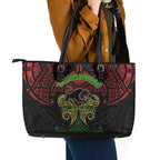 Personalized Penrith Panthers Leather Tote Bag Polynesian Tribal Pattern Style