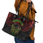 Personalized Penrith Panthers Leather Tote Bag Polynesian Tribal Pattern Style
