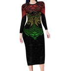 Personalized Penrith Panthers Long Sleeve Bodycon Dress Polynesian Tribal Pattern Style