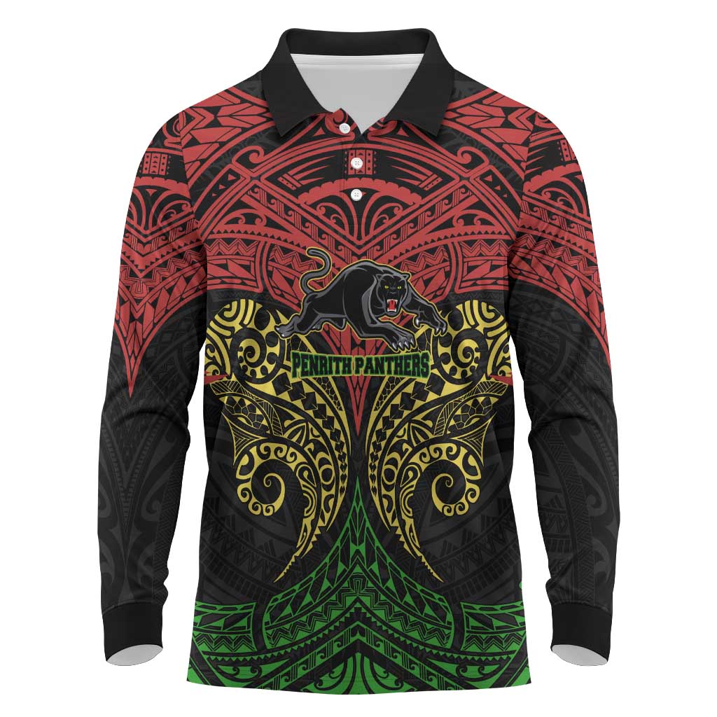 Personalized Penrith Panthers Long Sleeve Polo Shirt Polynesian Tribal Pattern Style
