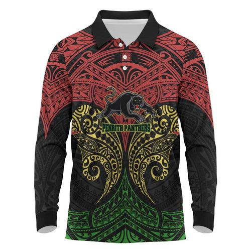 Personalized Penrith Panthers Long Sleeve Polo Shirt Polynesian Tribal Pattern Style