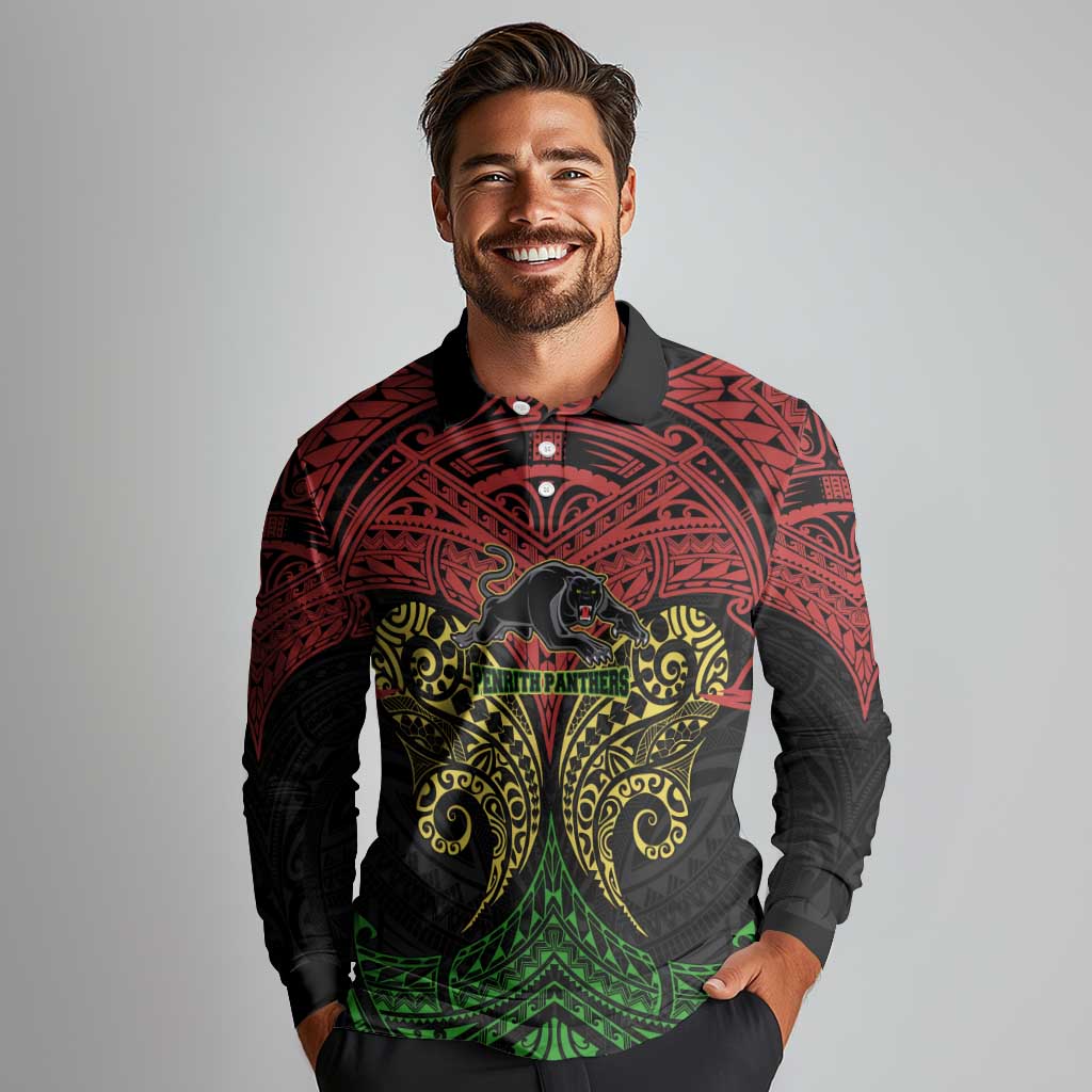 Personalized Penrith Panthers Long Sleeve Polo Shirt Polynesian Tribal Pattern Style