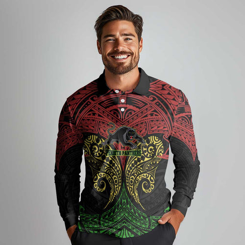 Personalized Penrith Panthers Long Sleeve Polo Shirt Polynesian Tribal Pattern Style