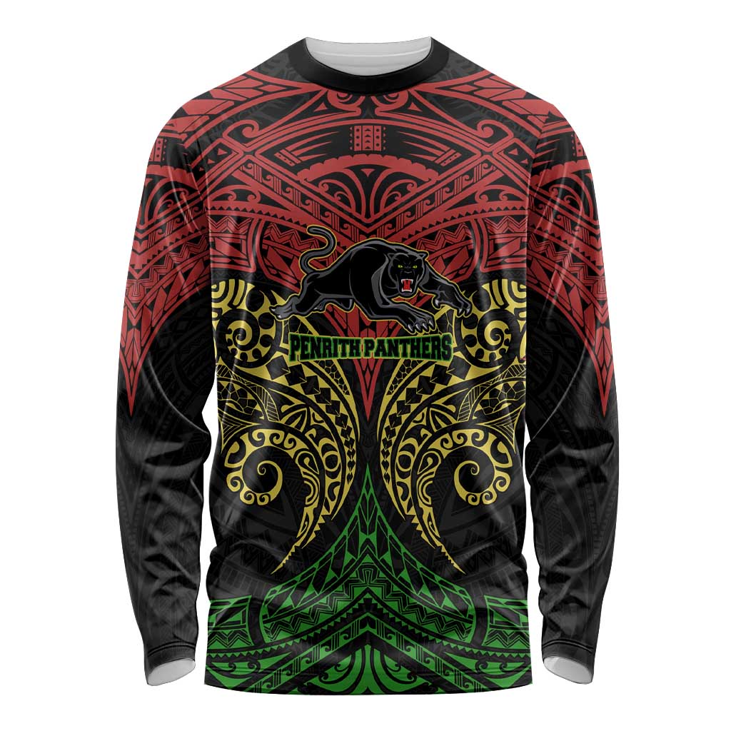 Personalized Penrith Panthers Long Sleeve Shirt Polynesian Tribal Pattern Style
