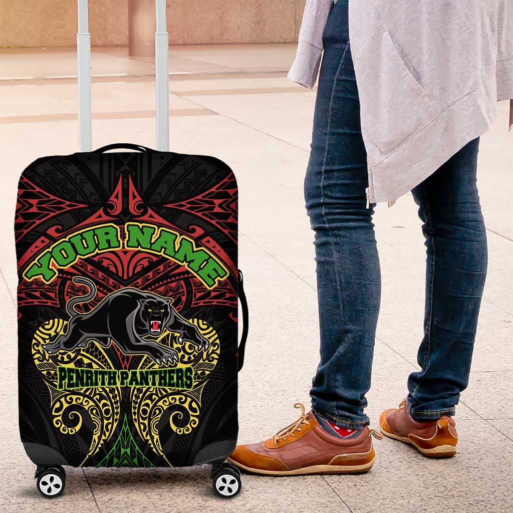Personalized Penrith Panthers Luggage Cover Polynesian Tribal Pattern Style