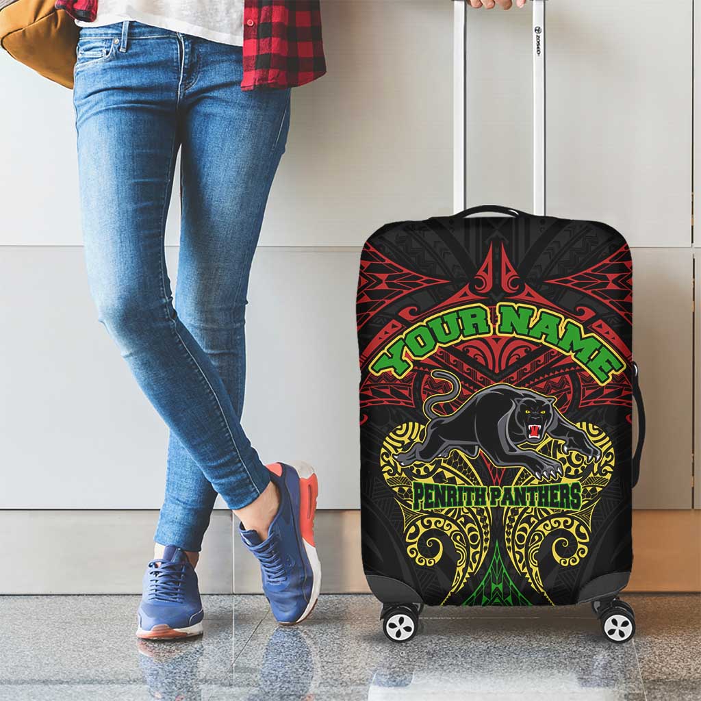 Personalized Penrith Panthers Luggage Cover Polynesian Tribal Pattern Style
