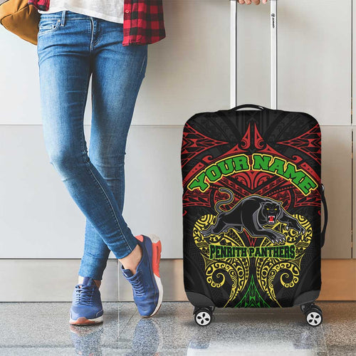 Personalized Penrith Panthers Luggage Cover Polynesian Tribal Pattern Style