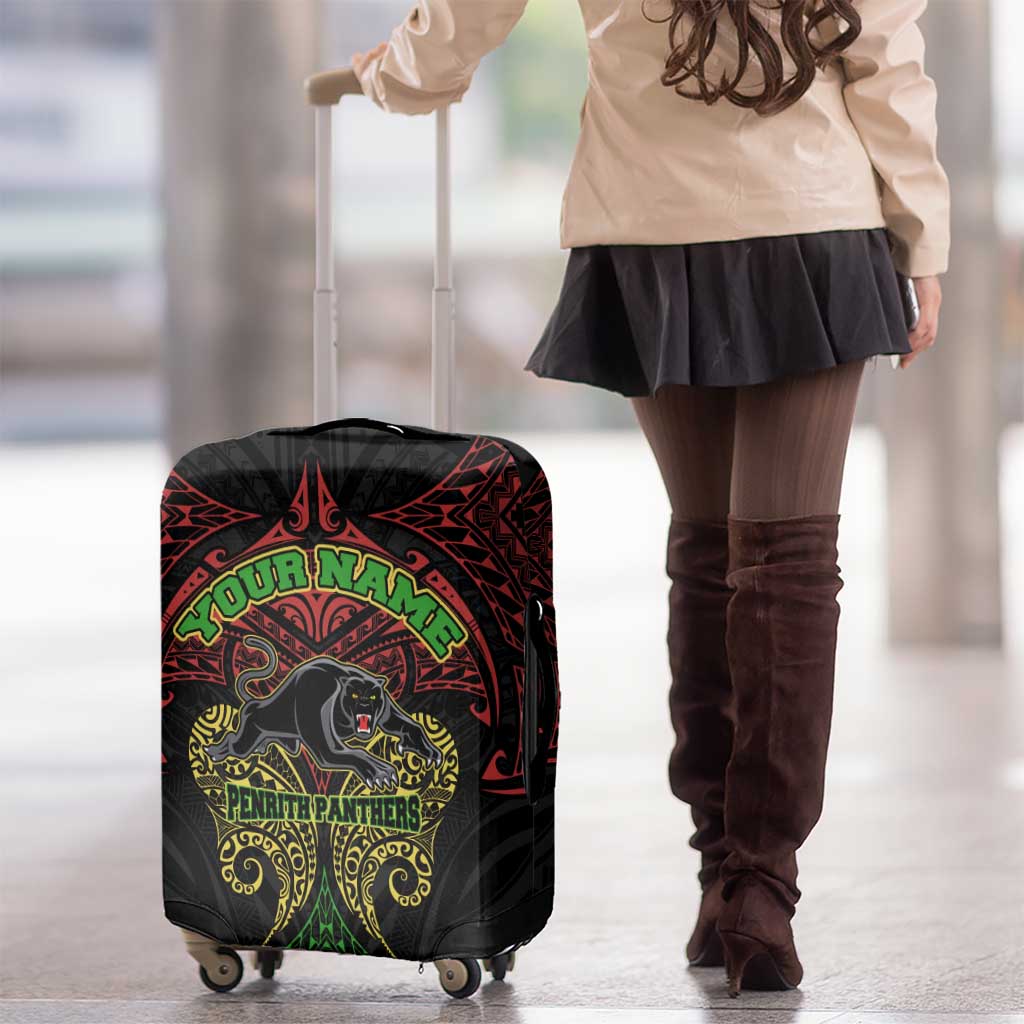 Personalized Penrith Panthers Luggage Cover Polynesian Tribal Pattern Style