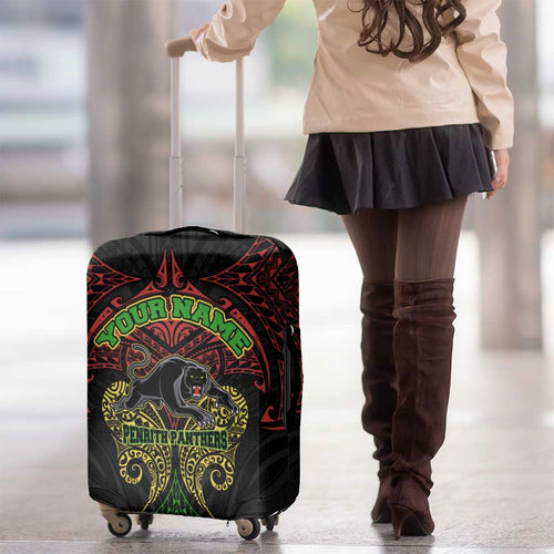 Personalized Penrith Panthers Luggage Cover Polynesian Tribal Pattern Style