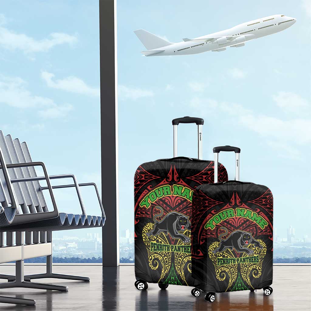 Personalized Penrith Panthers Luggage Cover Polynesian Tribal Pattern Style