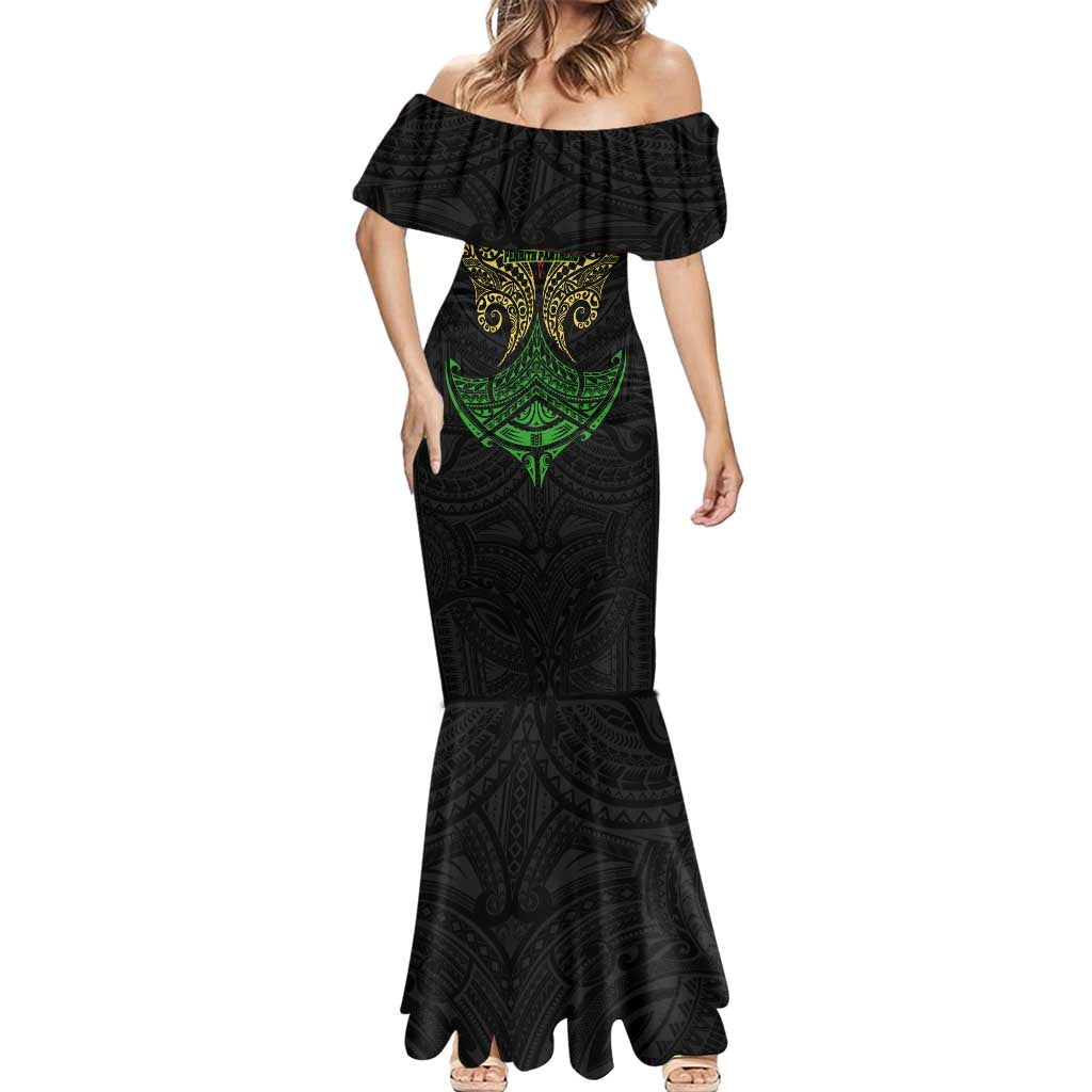 Personalized Penrith Panthers Mermaid Dress Polynesian Tribal Pattern Style
